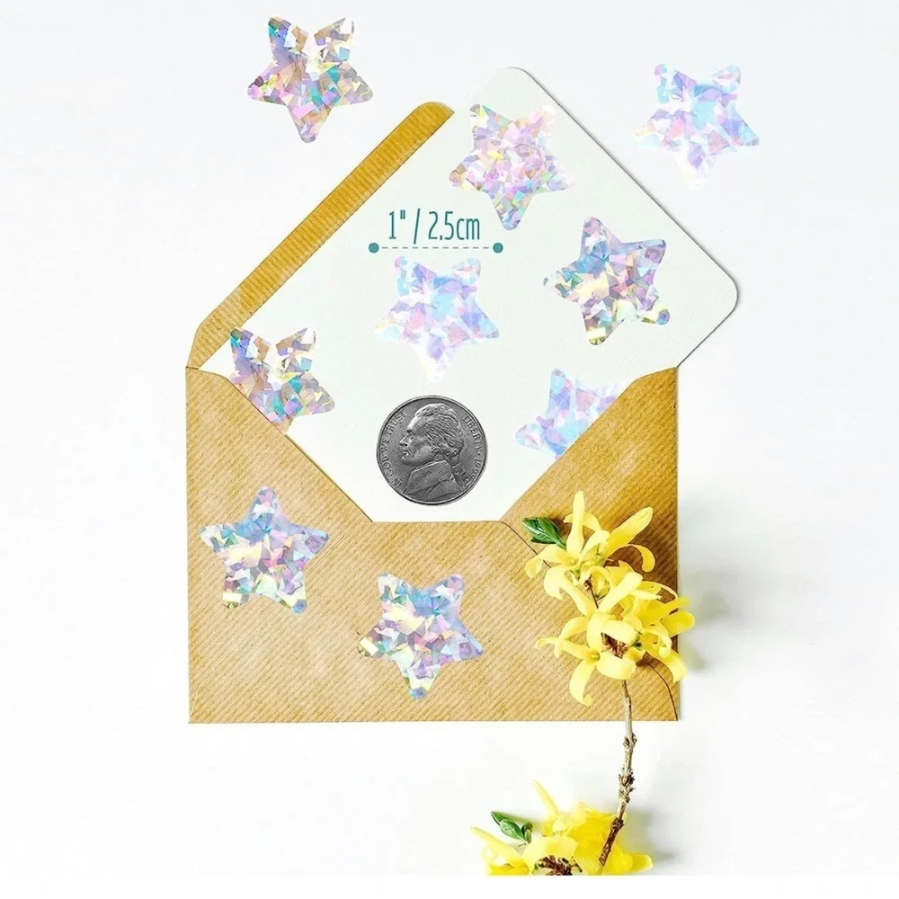 Holographic Silvery Star Stickers Self Adhesive Metallic Glitter Foil 1" - Picture 5 of 10